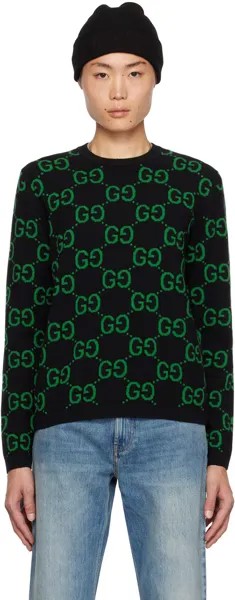 Черно-зеленый свитер с узором GG Gucci