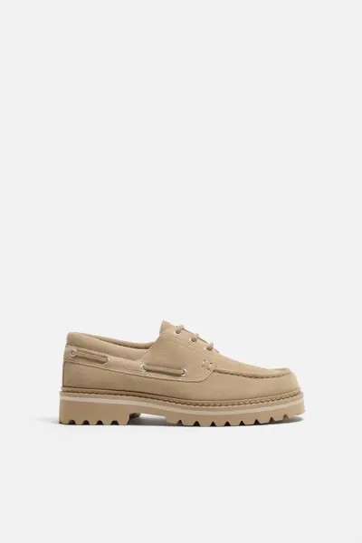 Кожаные туфли ZARA, бежевый