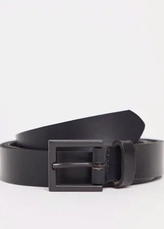 Черный кожаный узкий ремень с матовой черной пряжкой ASOS DESIGN-Черный цвет