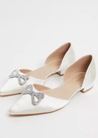 Атласные туфли на плоской подошве цвета слоновой кости с отделкой Be Mine Bridal Andi-Белый