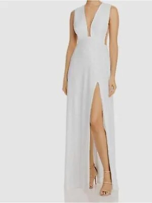 SAU LEE Женское вечернее платье в полный рост без рукавов с белой подкладкой и V-образным вырезом 4