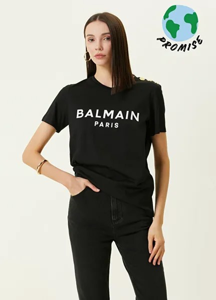 Черная футболка с круглым вырезом и логотипом Balmain