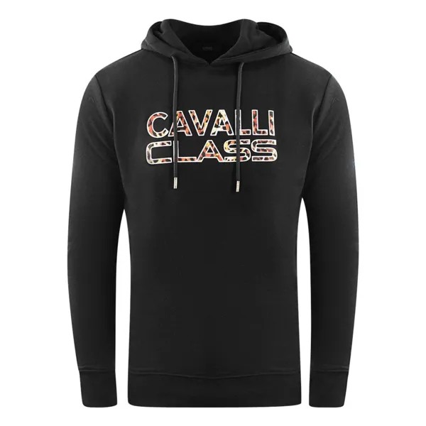 Черный худи с логотипом бренда Cavalli Class, черный