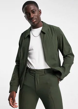 Зеленая строгая куртка-харрингтон из жатого хлопка (от комплекта) ASOS DESIGN-Зеленый цвет