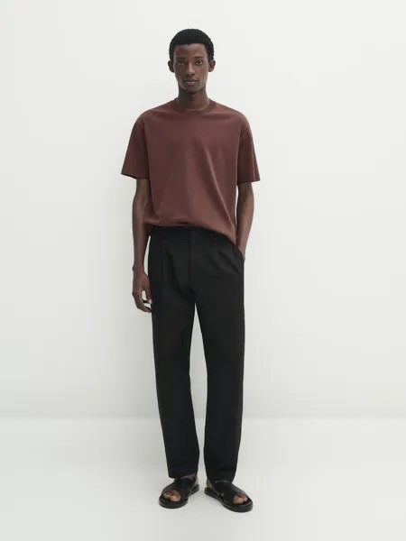 Футболка с короткими рукавами и круглым вырезом Massimo Dutti, бургундия
