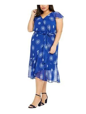 TOMMY HILFIGER Женское голубое вечернее платье с запахом длиной до колен с завязками и короткими рукавами плюс 22W