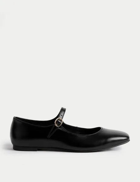 Балетные туфли с пряжкой и плоским квадратным носком Marks & Spencer, черный