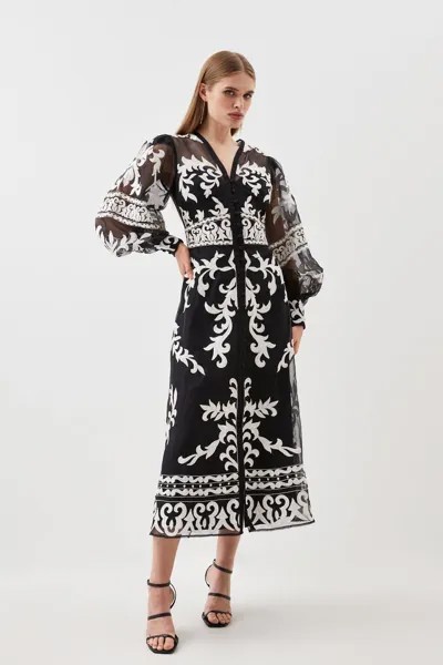 Тканое платье миди Petite Baroque с аппликацией Karen Millen, черный
