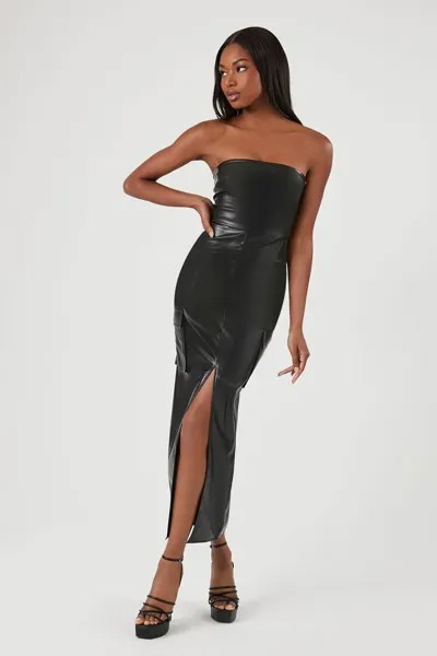 Платье миди из искусственной кожи Forever 21, черный