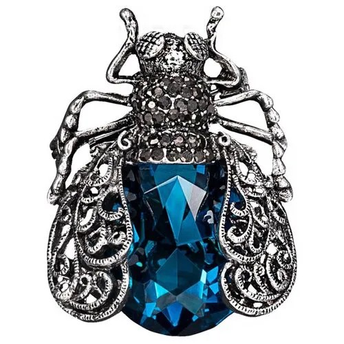 Брошь OTOKODESIGN, бижутерный сплав, искусственный камень, синий, серебряный