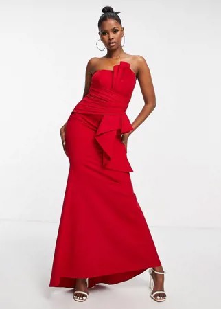 Красное платье-бандо макси с отделкой складками Goddiva-Красный