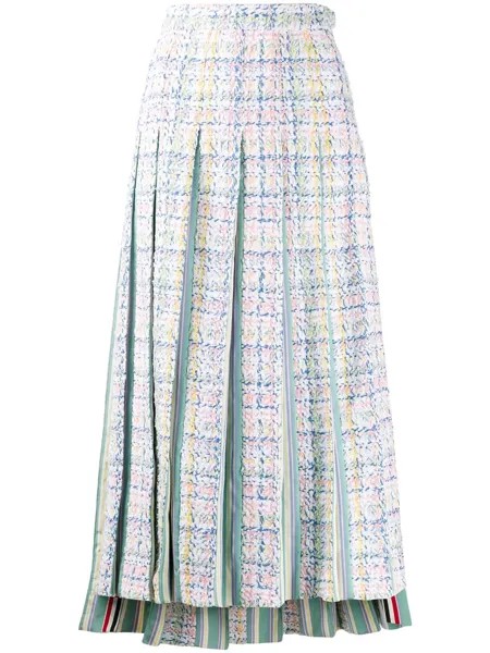 Thom Browne твидовая юбка миди с плиссировкой