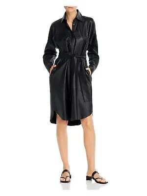 REMAIN Женское черное платье-рубашка с короткими рукавами и длинными рукавами на кнопках 10