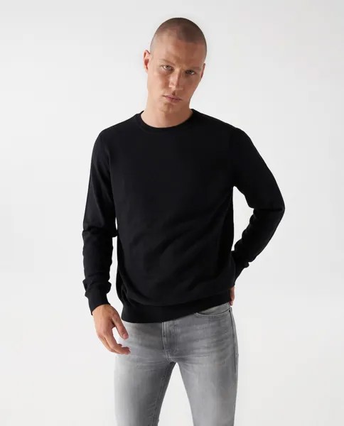 Мужской черный вязаный свитер с круглым вырезом Salsa Jeans, черный