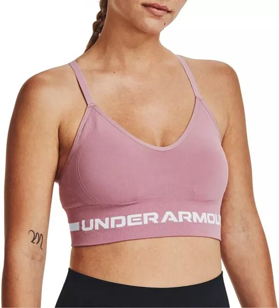 Женский бесшовный спортивный бюстгальтер с низкой длинной линией Under Armour, розовый