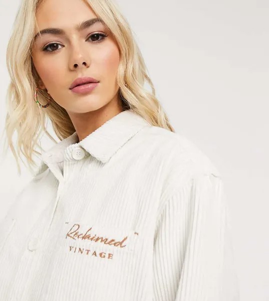 Светло-бежевая вельветовая oversized-рубашка с вышитым логотипом Reclaimed Vintage-Кремовый