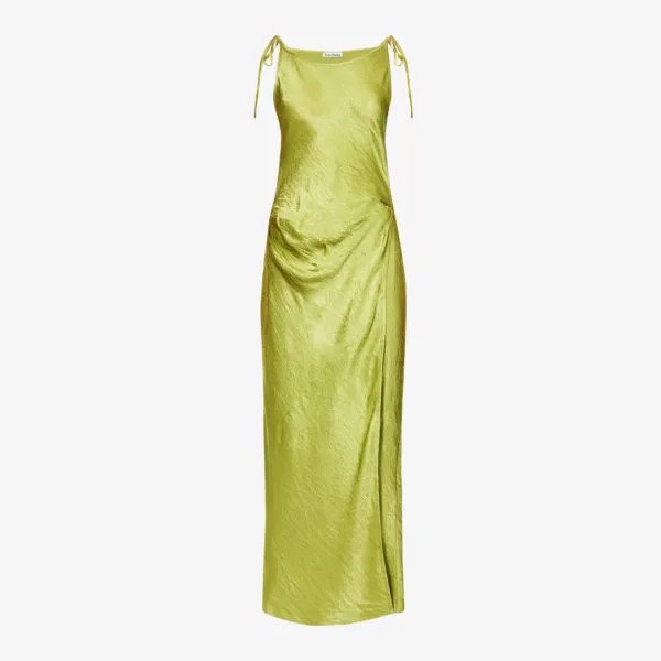 Шелковое платье-комбинация миди Dayla с боковыми разрезами Acne Studios, зеленый