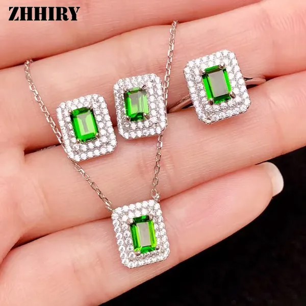 Женский Ювелирный Комплект ZHHIRY из серебра 925 пробы, кольцо, серьги, подвеска, цепочка