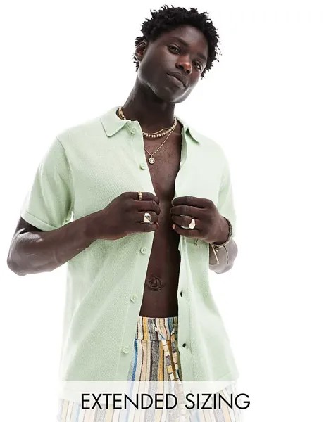 ASOS DESIGN – Зеленая хлопковая трикотажная рубашка-поло средней плотности с планкой на пуговицах