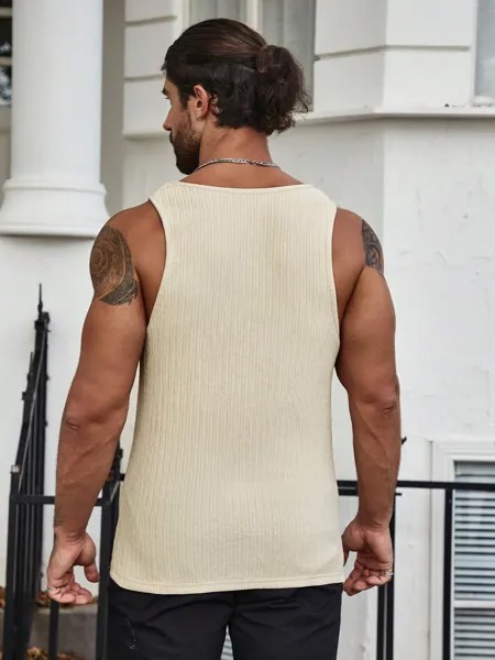 SHEIN Мужская майка Manfinity Homme, однотонная, с круглым вырезом, абрикосовый цвет