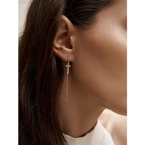 Серьги ЗОЛОТО РУССКИХ, серебро, 925 проба, родирование, длина 7.5 см, серебряный