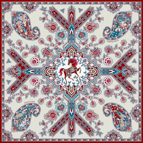 Платок Русские в моде by Nina Ruchkina,90х90 см, бордовый