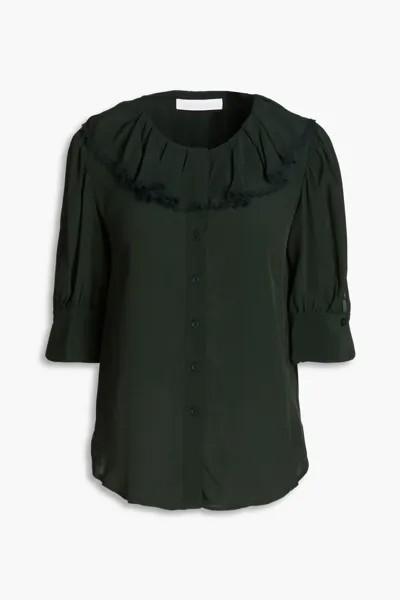 Блузка из крепдешина с кружевной отделкой и оборками See By Chloé, темно-зеленый