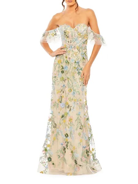 Выпускное цветочное платье с открытыми плечами Mac Duggal