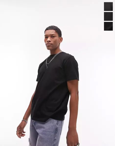 Комплект из 3 черных футболок Topman Classic Fit