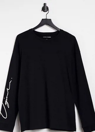 Черный лонгслив с текстовым логотипом на рукаве Jack & Jones Originals – эксклюзивно для ASOS-Черный цвет