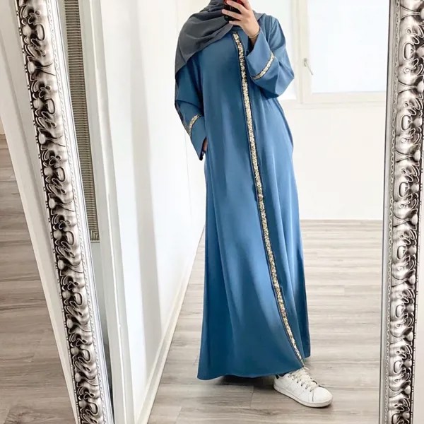 Abaya для женщин, малайзийский мусульманский женский кардиган, халат, раздельная отделка, платье с блестками, мусульманская абайя, модная своб...
