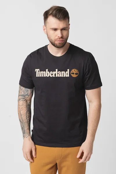 Линейная футболка с овальным вырезом и логотипом Timberland, черный