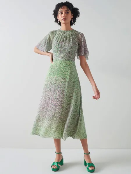 LKBennett Royal Ascot x LKB Elowen Платье-миди с сиренево-зеленым животным принтом, зеленый/фиолетовый
