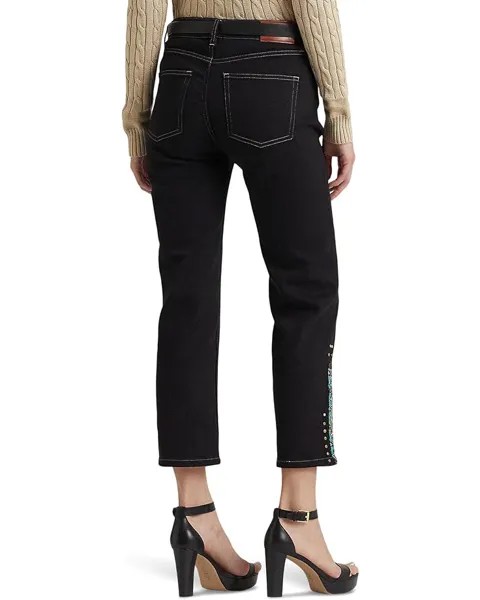 Джинсы LAUREN Ralph Lauren Beaded High-Rise Straight Cropped Jeans in Black Rinse Wash, цвет Black Rinse Wash