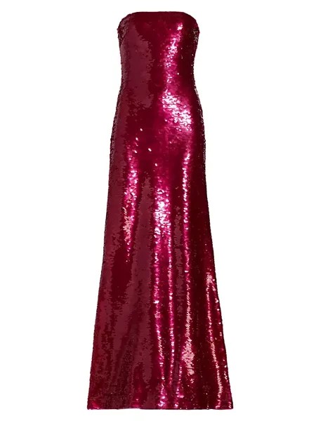 Платье-колонна без бретелек с пайетками Monique Lhuillier, пурпурный