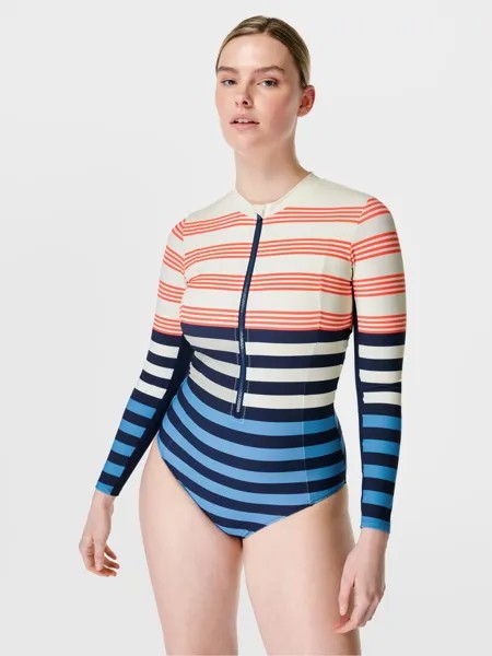 Купальник с длинными рукавами Sweaty Betty Tidal Xtra Life, синяя морская полоска