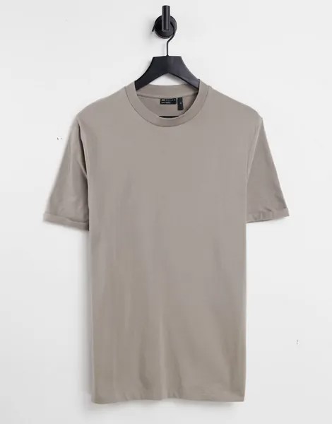 Бежевая футболка из органического материала с отворотами на рукавах ASOS DESIGN-Светло-бежевый цвет