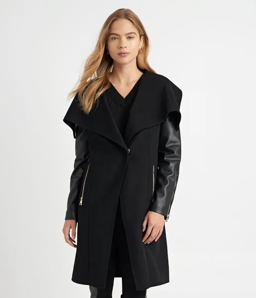 Пальто из искусственной кожи с рукавами из шерсти Karl Lagerfeld, черный