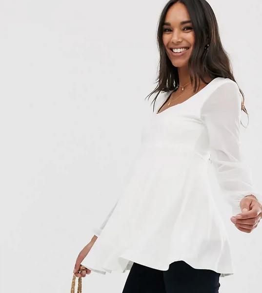 Топ кремового цвета с квадратным вырезом и сетчатыми рукавами ASOS DESIGN Maternity-Кремовый