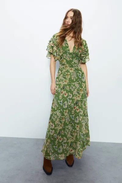 Шифоновое платье макси с цветочным принтом Daisy Warehouse, зеленый