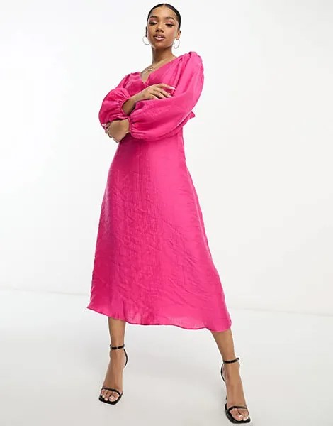 Розовое платье миди с объемными рукавами Nothing's Child Zendaya