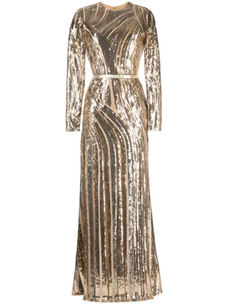 Elie Saab платье макси Wave с пайетками, золотой
