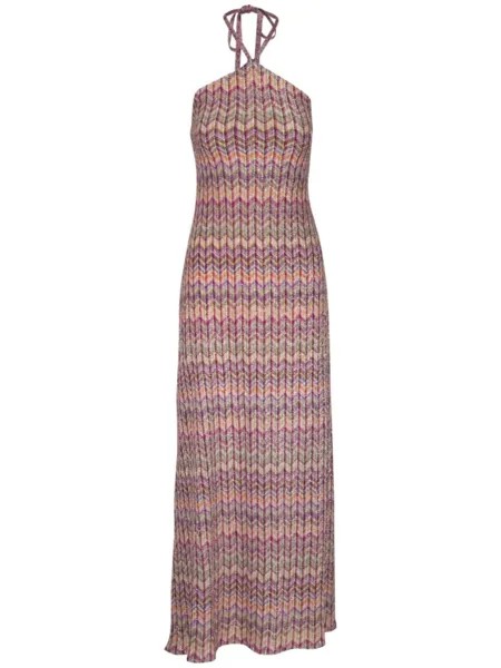 Missoni макси-платье с зигзагообразным переплетением и пайетками, нейтральный цвет