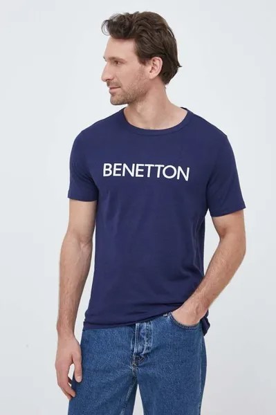Хлопковая футболка United Colors of Benetton, темно-синий