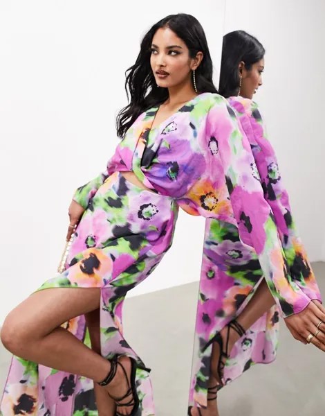 Пурпурное платье миди с вырезами и длинными рукавами ASOS EDITION
