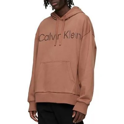 Calvin Klein Mens Logo Флисовая толстовка с капюшоном на шнурке Loungewear BHFO 3761