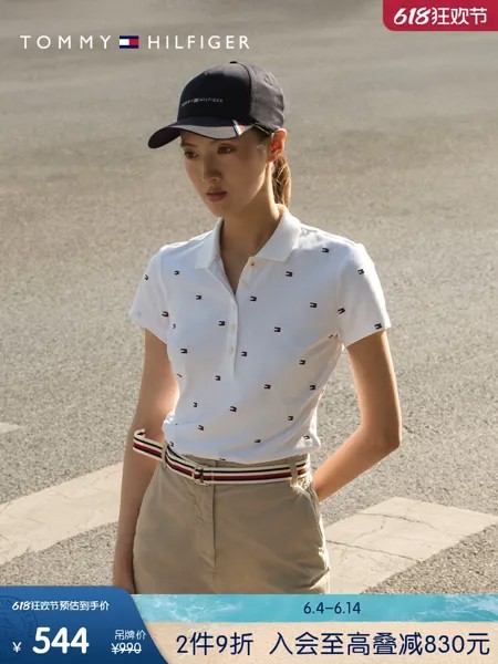 Рубашка-поло женская Tommy Hilfiger с вышитым логотипом, темно-синий