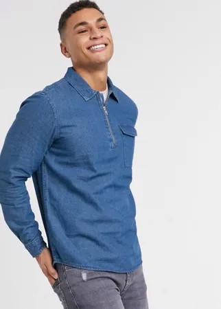 Джинсовая рубашка на молнии Burton Menswear-Синий