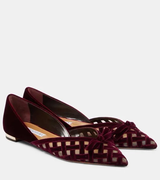 Бархатные балетки Romance D'Orsay с сеткой Aquazzura, цвет merlot