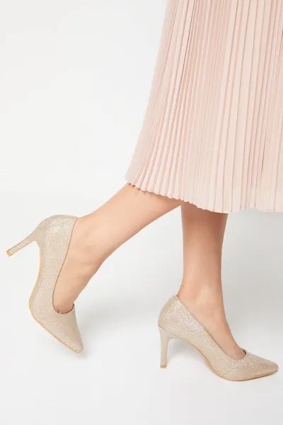 Широкие туфли-лодочки Dame на высокой шпильке с блестками Dorothy Perkins, золото